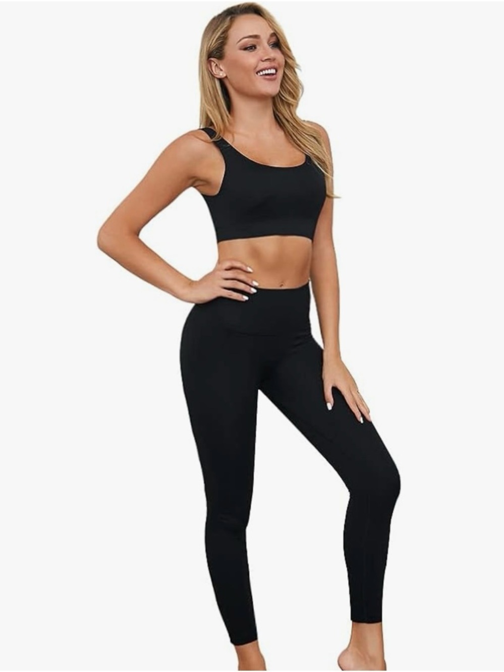 Black Ribbed Seamless Yoga Set Small | 2 Piece Gym Outfit Athleisure - Picture 2 of 8